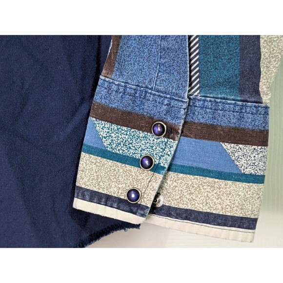VTG Wrangler Shirt Mens XL 17x35 Navy Southwestern Pearl Snap Western Cowboy 90s - Picture 4 of 8